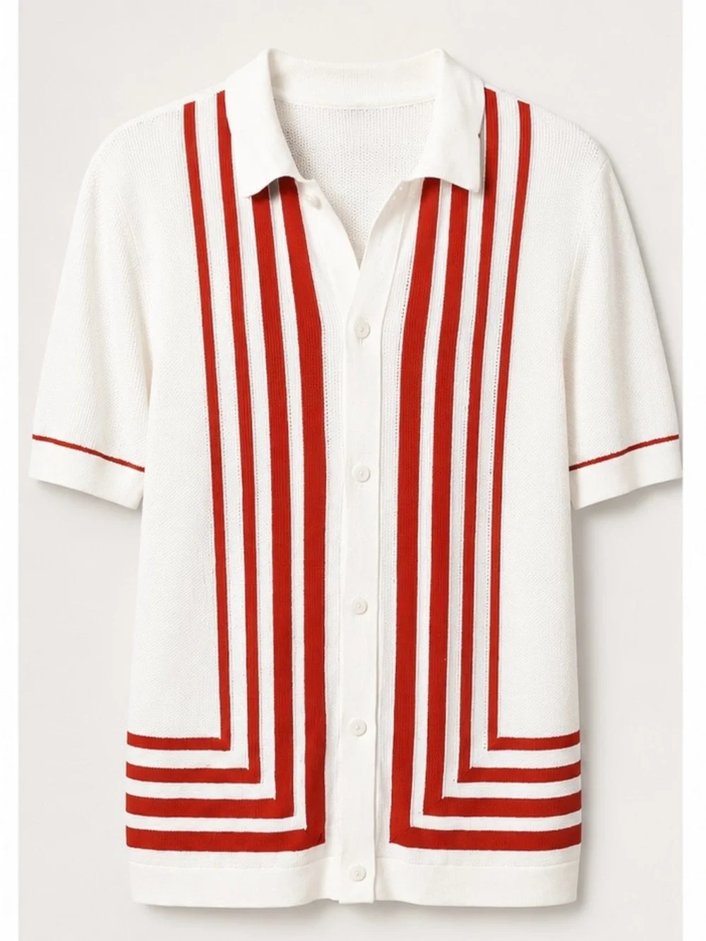 White Knit Banana Republic Button-Up Shirt with Burnt Orange Stripe Detail